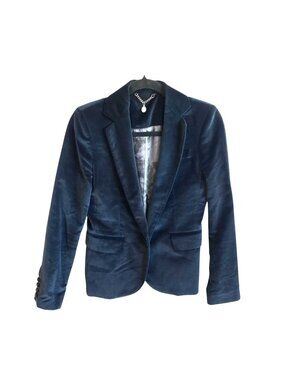 Rich & Royal Navy Cotton Velvet Blazer Womens Small 4/6 Luxe Academia Chic